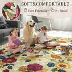 2x6 Machine Washable Runner Rug, Kitchen Hallway Area Rug Green Vintage Boho Floral Ultra Non-Slip Low Pile Soft Faux Wool Carpet, Kids and Pets Friendly for Bedroom Entryway Nursery Home Decor Rug