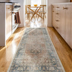 RUGGABLE Washable Vintage Area Rug – Kamran Coral 9x12, Stain-Resistant, Non-Slip – Large Machine Washable Rugs for Living Room, Bedroom, Hallway, Entryway & Office–with Standard Pad