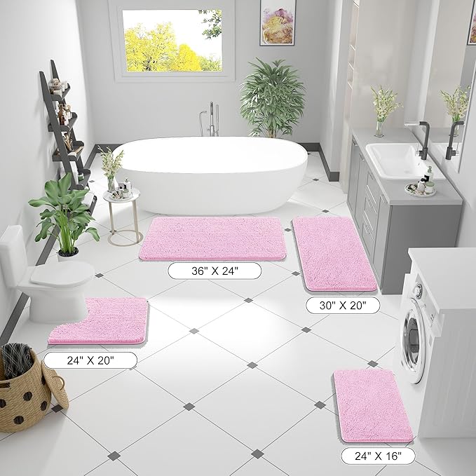 OLANLY Bathroom Rugs 59x24, Extra Soft Absorbent Chenille Bath Rugs, Rubber Backing Quick Dry, Machine Washable Bath Mats for Bathroom Floor, Tub and Shower, Home Decor Accessories, Pink