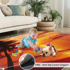 Coastal Rugs for Bedroom - 5x8 Area Rug - Ocean Beach Rugs for Living Room, Sunset Palm Trees Rug, Non-Slip Washable Home Decor Carpet