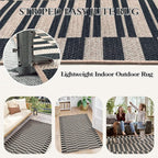 Lahome Striped Easy Jute Rug, 5x7 Outdoor Patio Rug Neutral Dining Room Rug Indoor Outdoor Carpet, Farmhouse Washable Non Slip Black Carpet for Backyard Living Room Office Deck