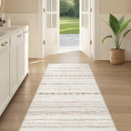 Nakagishi Runner Rug Kitchen Washable Rugs: 2x6 Non-Slip Boho Soft Modern Stain Resistant Indoor Floor Neutral Farmhouse Throw Carpet for Hallway Bathroom Laundry Room Entryway Bedroom- Beige