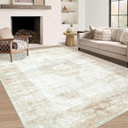 Vintage Living Room Area Rug - 5x7 Large Machine Washable Boho Moroccan Distressed Farmhouse Rugs for Bedroom - Soft Non-Slip Indoor Floor Accent Rugs for Office Dining Room (Beige, 5' x 7')