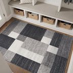 Rugshop Gray Modern Geometric Boxes Non-Slip Area Rug Non-Shedding for Dining Room, Bedroom and Living Room, 4' x 6'