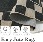 Moynesa Easy Jute Rug Checkered Outdoor Patio Rug 3x5, Washable Rugs for Entryway Non Slip Bordered, Indoor Outdoor Carpet for Living Room Bedroom Kitchen Farmhouse Backyard, Black