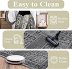 Washable Rugs 5x7 Area Rugs for Living Room, Thin Carpet for Bedroom, Soft Faux Wool Retro Dining Room Rug，Non Slip&Non-Shedding Resistant Low Pile Vintage Print Rug for Home Office (Grey)