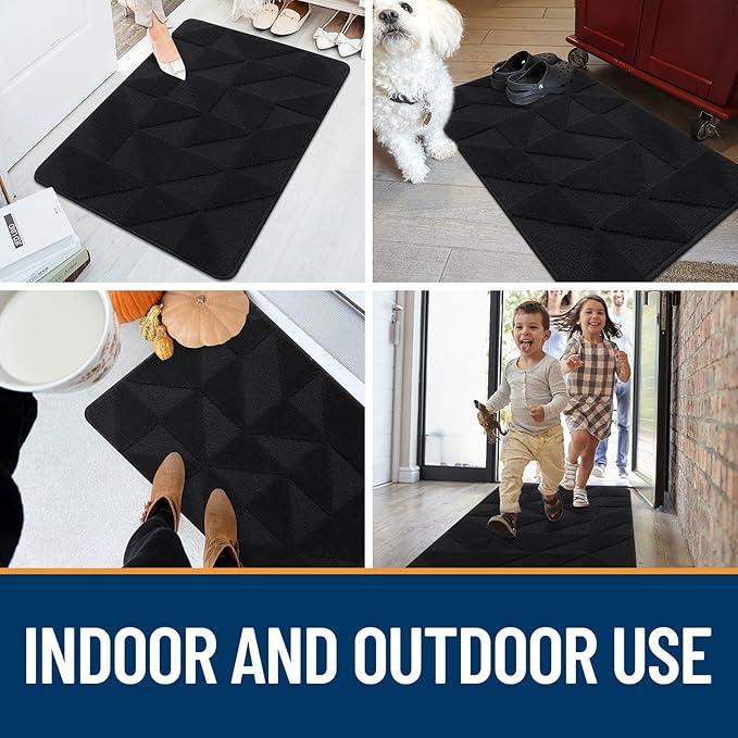 OLANLY Door Mats Indoor, Non-Slip, Absorbent, Dirt Resist, Entrance Washable Mat, Low-Profile Inside Entry Doormat for Entryway (32x20 inches, Black)