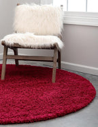 Unique Loom Solid Shag Collection Area Rug (4' 1" Round, Cherry Red)