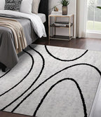 YIHOUSE Modern Area Rugs for Bedroom,5x7 Washable Black and White Rug, Thin Abstract Geometric Minimalist Striped Rug, Black Rugs for Bedroom,Kitchen,Dining Room Office