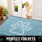 Smiry Dog Door Mat for Muddy Paws, Absorbent Dirt Trapper Non Slip Quick Dry Washable Chenille Mat for Mud Dogs, Entry Rug for Indoor and Outdoor (40x32 Inches, Sky Blue and White)