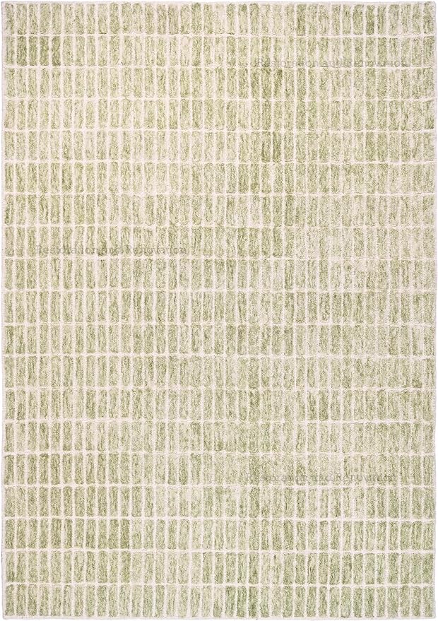Hand-Tufted 100% Wool Area Rug – Unique Modern Geometric Grid Pattern, Soft Plush Textured Carpet for Living Room, Bedroom, Dining Room & Entryway (Light Green, 2.6' x 8')