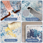Area Rug for Living Room 10x14 - Extra Large Washable Neutral Modern Abstract Rugs, Soft Carpet with Non Slip Backing for Under Dining Room Table, Bedroom, Home, Office, Dorm - Blue Gray