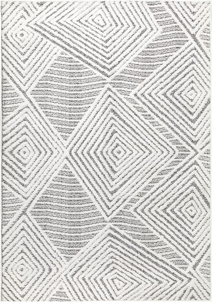 Antep Rugs Palafito 8x10 Geometric Shag Diamond High-Low Pile Textured Indoor Area Rug (Gray, 7'10" x 10')