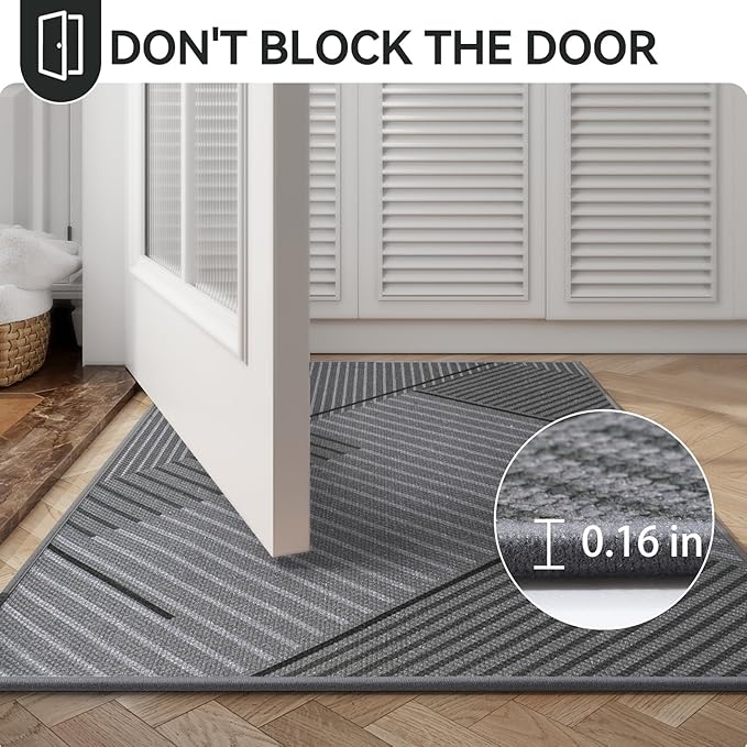 Front Door Mat 24''x35'', Non Slip Absorbent Muddy Dirt Resist Washable Low-Profile Indoor Doormat, Welcome Entryway Door Mats, Grey