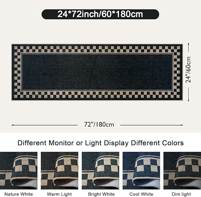 OJIA Easy Jute Runner Rug, 2x6 Kitchen Runner Washable Rug Runners for Hallways Farmhouse Checkered Carpet, Non-Slip Indoor Outdoor Runner Modern Door Mat for Entry Front Door Entryway Porch
