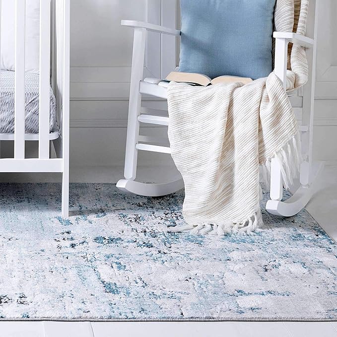 Rugs.com Leipzig Collection Area Rug – 7X10 Blue Low-Pile Rug Perfect for Bedrooms, Dining Rooms, Living Rooms