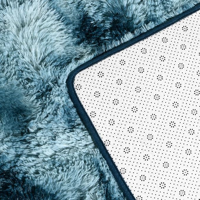Large Shag Area Rugs 5 x 8, Tie-Dyed Plush Fuzzy Rugs for Living Room, Ultra Soft Fluffy Furry Rug for Bedroom, Indoor Carpet Nursery Rugs for Kids Room Home Decor, Peacock Blue