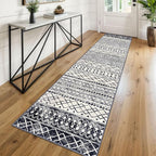 KUTA Moroccan Kitchen Rugs 2x8, Non-Slip Vintage Black Navy Blue Boho Hallway Runner Rug Ultra Soft Print Geometric Floor Carpet Runners for Bedroom Laundry Living Room