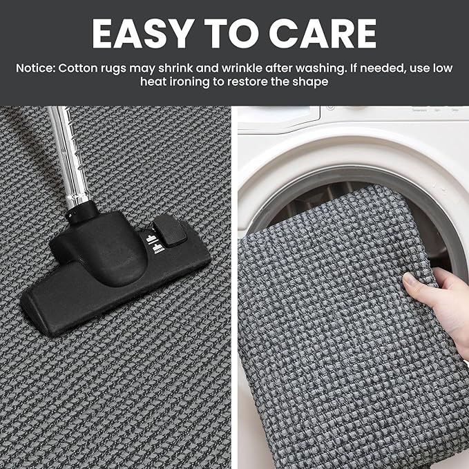 IOHOUZE Washable Runner Rug 2x5 Non Slip Runners for Hallways Entryway Runner Indoor, Kitchen Throw Rug Woven Cotton Floor Carpet for Hall Entrance Bedroom, Dark Grey