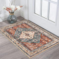 KOZYFLY Small Area Rug 2x3 Ft Rugs for Entryway Washable Boho Entry Rug Non Slip Door Mat Indoor Entrance Rust/Orange/Blue Printed Faux Wool Vintage Printed Kitchen Rug Throw Rugs for Entrance Kitchen