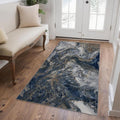 3x5 Blue Area Rug: Modern Abstract Washable Rugs for Entryway Kitchen Bedroom Indoor - Non-Slip Stain Resistant Thin Low Pile