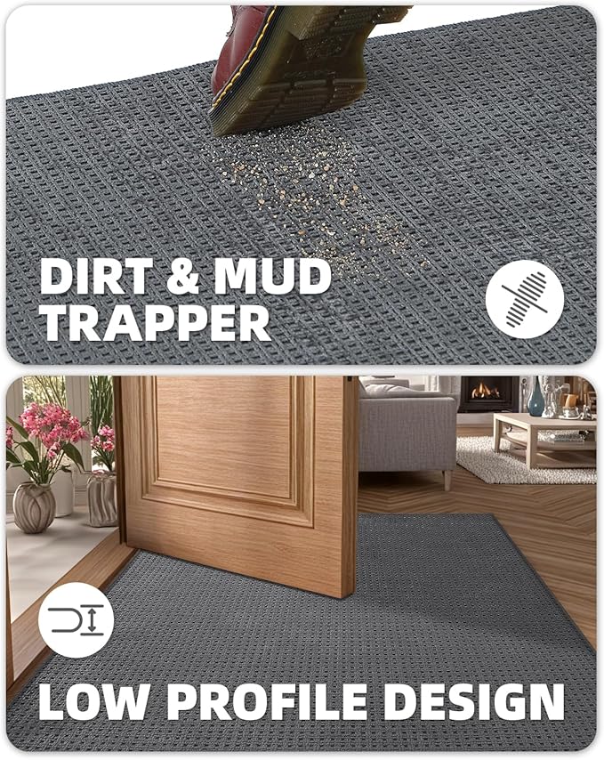 Color&Geometry Front Door Mat Indoor Non Slip Rubber Backing, 36"x55" Ultra Thin Doormat, Soft Absorbent Inside Doormat Washable Easy Clean Rugs for Entryway, Slate Gray (Rolled-up NO Creases)