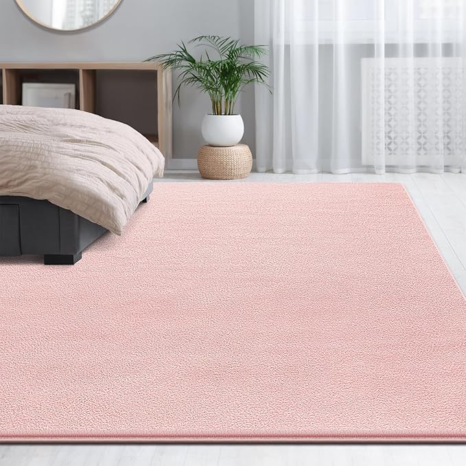 Large Area Rugs for Living Room Bedroom, 5x8 Feet Pink Rug, Minimalist Modern Shag Rug, Soft Thick Comfy Memory Foam Indoor Carpet, Non-Slip Washable Rug for Boys Girls Dorm Nursery Room Home Decor