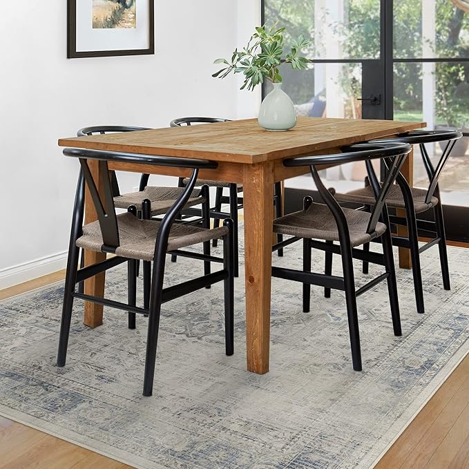 RUGGABLE Washable Vintage Area Rug – Kamran Blue Quartz 5x7, Stain-Resistant, Non-Slip – Medium Machine Washable Rugs for Living Room, Bedroom, Hallway, Entryway & Office–with Standard Pad