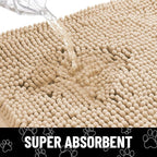 Smiry Dog Door Mat for Muddy Paws, Absorbent Dirt Trapper Non Slip Quick Dry Washable Chenille Mat for Mud Dogs, Entry Rug for Indoor and Outdoor (48x30 Inches, Beige and Black)