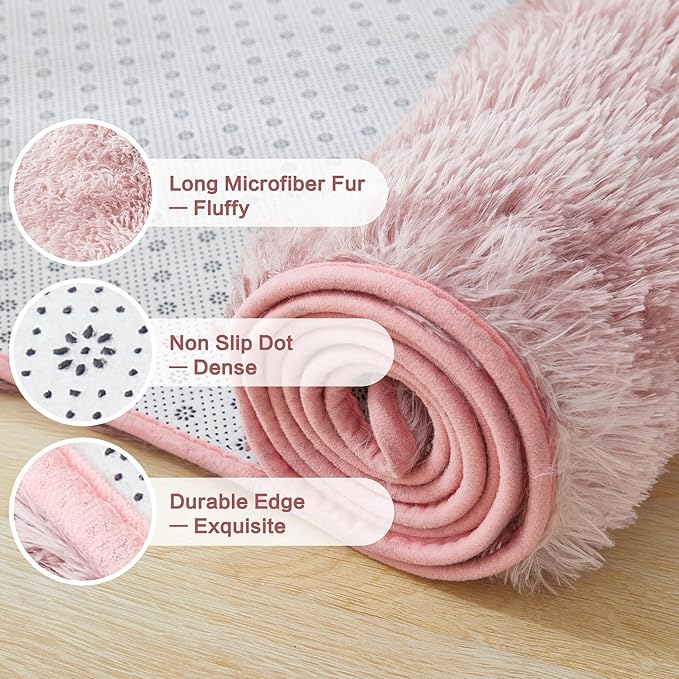 Andency Soft Area Rugs for Living Room Bedroom, 4x6 Fluffy Shaggy Bedside Rug, Non-Slip Large Shag Fuzzy Plush Carpets for Bedroom Kids Dorm Nursery Home Decor Aesthetic, Tie-Dyed Dusty Pink