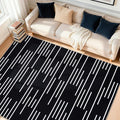 YIHOUSE Abstract Washable Rug 6x9,Ultra Thin Non Slip Black Rugs for Living Room,Modern Minimalist White Stripe Rugs for Bedroom,Dining Room Office Playroom (6'x9',Black-3)