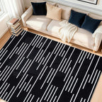 YIHOUSE Abstract Washable Rug 6x9,Ultra Thin Non Slip Black Rugs for Living Room,Modern Minimalist White Stripe Rugs for Bedroom,Dining Room Office Playroom (6'x9',Black-3)