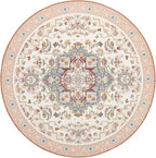 Phantoscope Washable Round Area Rug 6ft Non-Slip, Vintage Boho Rugs for Living Room, Bedroom, Dining Room, Persian Floral Medallion Pattern, Low-Pile Foldable Floor Carpet, Ivory Rose/Fall Bloom