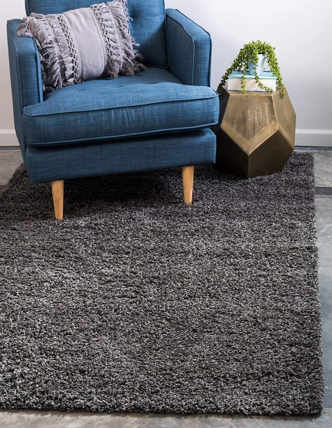 Unique Loom Solid Shag Collection Area Rug (3' 3" x 5' 3" Rectangle, Graphite Gray)
