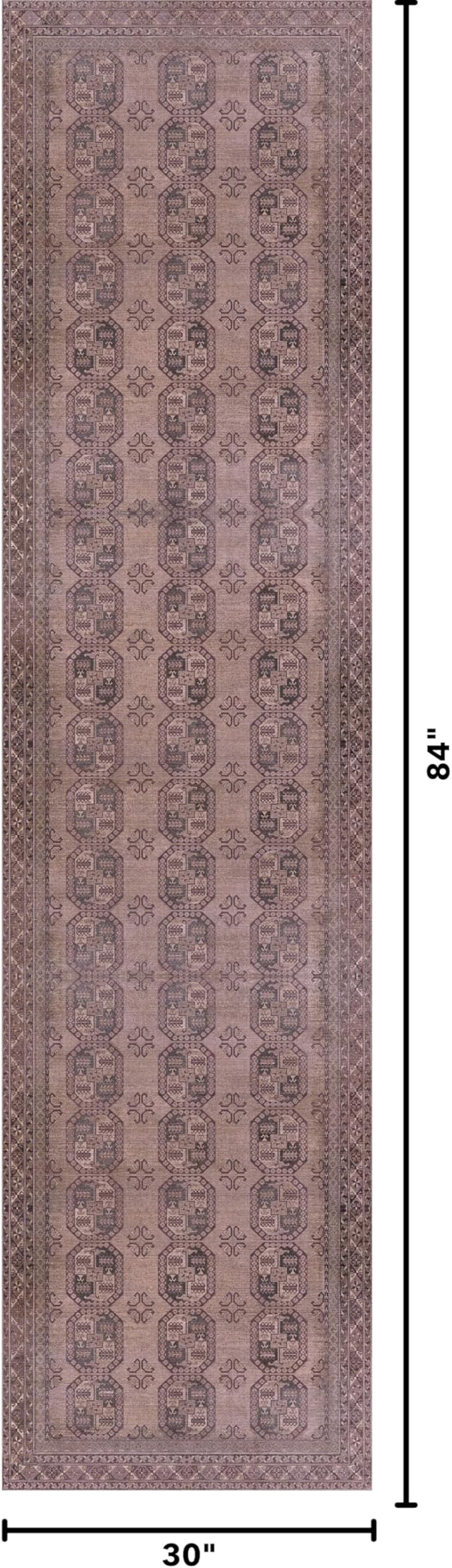 Kuden 2'6"x7' Runner Rug, Machine Washable Area Rug with Non-Slip Backing, Vintage Style, Soft, Easy Clean, Low Pile Rug for Hallway, Entryway, Kitchen, Bedroom