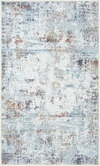 GLN Rugs Contemporary Collection - Machine Washable Area Rug, Contemporary Washable, Non Slip, Low Pile Chenille Rug, Living Room, Bedroom, Kitchen Rug (2'6" x 7' White/Grey/Blue/Brown)