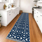 KILOCOCO Hallway Runner Rug 2.6'x16' Runners for Hallways Washable Runner Soft Non Slip Printed Geometric Low-Pile Rugs Runners for Bedroom Kitchen Living Room Boho Rugs, Blue