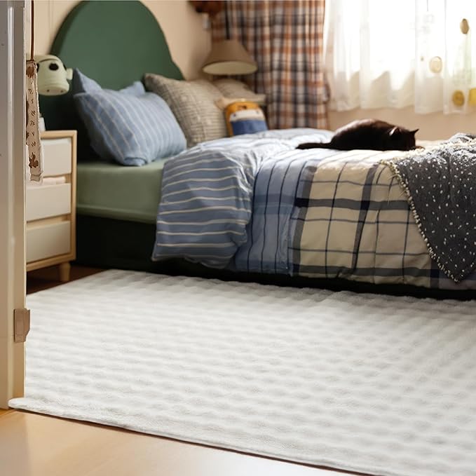 Bedsure 3x5 Fluffy Area Rugs for Living Room, Machine Washable Rugs, Non-Slip Backing, Non-Shedding, Pet Friendly Throw Rug for Bedroom Dining Room, Coconut White