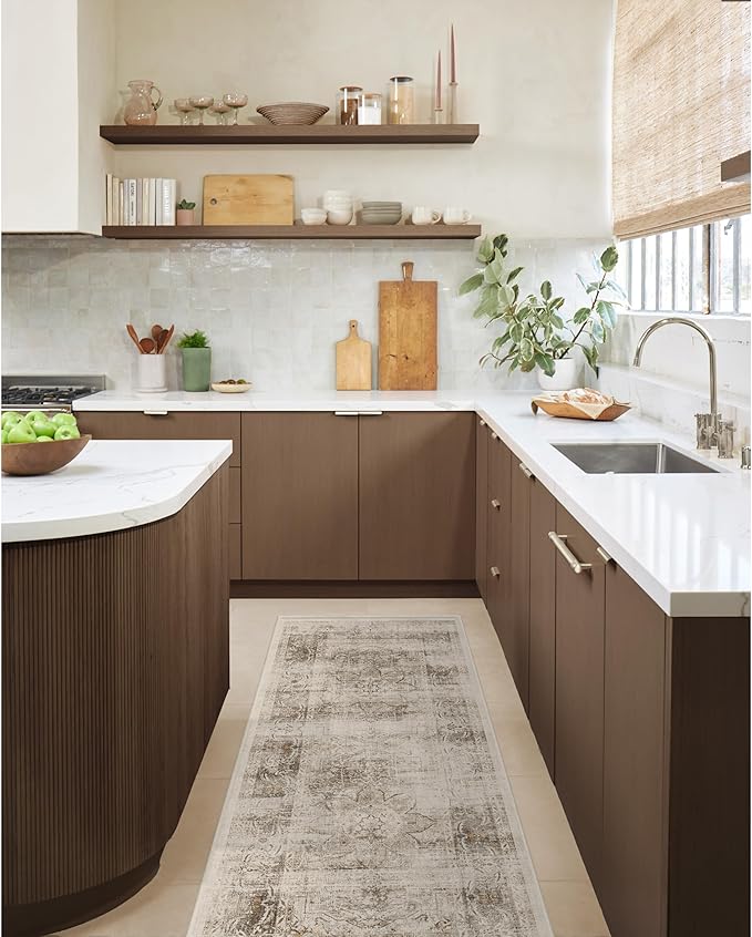 RUGGABLE Washable Vintage Runner Rug – Sarrah Hazel 2.5x10, Stain-Resistant, Non-Slip Hallway Runner – Machine Washable Rug for Hallway, Entryway, Living Room & Kitchen–with Cushioned Pad