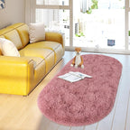 Soft Fluffy Rugs for Bedroom, Blush Pink Fuzzy Shaggy Oval Bedside Area Rug Set of 2, Non-Slip Cozy Plush Shag Carpet for Kids Room Nursery Dorm Living Room, 2.6 x 5.3 Feet