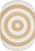 2.6x16 Oval Kilim Jute Runner – Handmade Boho Rug, Hand Braided Jute, 0.27" Thick Flatweave, Solid White Beige Oval Carpet for Hallway, Staircase, Entryway, Corridor