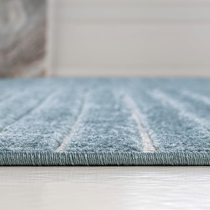 JONATHAN Y Hallie High-Low Curve Dark Blue/Cream 2x8 Indoor/Outdoor Runner Rug, Minimalist Geometric, Pet Friendly, for Patio, Backyard, Living Room, Bedroom, Office, Hose-Washable (SCN100C-28)