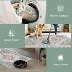 Moynesa Ultra-Thin Washable Area Rug 8x10, Large Living Room Rugs for Bedroom Under Dining Room Table, Vintage Oriental Medallion Printed Low Pile Carpet for Home Office Decor, Beige/Gold