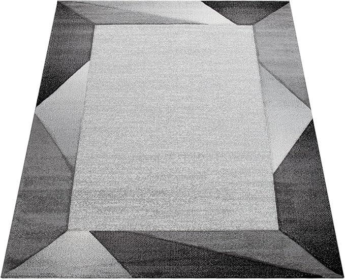 Paco Home Modern Area Rug Bordered with Geometric Pattern Grey Anthracite with Contour Cut, Size: 2'8" x 4'11"