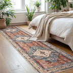 KOZYFLY Runners for Hallways 2x8 Ft Washable Kitchen Runner Rug Boho Runner Rug for Entryway Indoor Rust/Orange/Blue Printed Oriental Faux Wool Floor Carpet Runner for Bedroom Kitchen Hall
