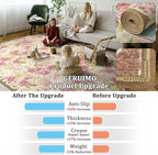 4x6 Machine Washable Area Rug for Living Room, Pink Vintage Boho Floral Rug Large Non-Slip Low Pile Soft Faux Wool Carpet, Kids and Pets Friendly for Bedroom Dining Room Farmhouse Home Decor Rug