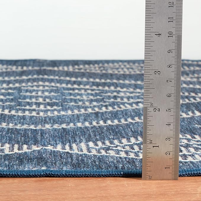 Dash & Albert Guthrie Navy Machine Washable Rug, 7.5 X 9.5 Feet, Blue Geometric Pattern