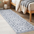KILOCOCO Boho Kitchen Runner Rug 2x6 Washable Runner Rug, Soft Runners for Hallways Non Slip Printed Low-Pile Distressed Laundry Room Rugs for Entryway/Bedroom/Living Room, Gray/White