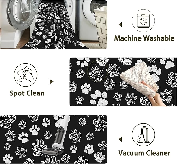 Cat Paws Black Area Rug for Living Room, Non-Slip Backing Low Pile Modern Abstract Rug for Indoor Use, 3x5 Washable Carpet