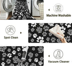 Cat Paws Black Area Rug for Living Room, Non-Slip Backing Low Pile Modern Abstract Rug for Indoor Use, 5x7 Washable Carpet
